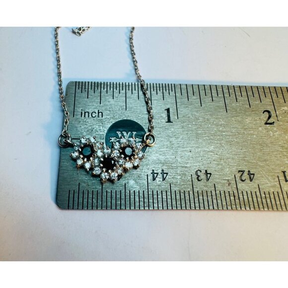 Sterling Silver 925 Black & White Gemstone Flower Pendant Necklace, 16" - Picture 5 of 9